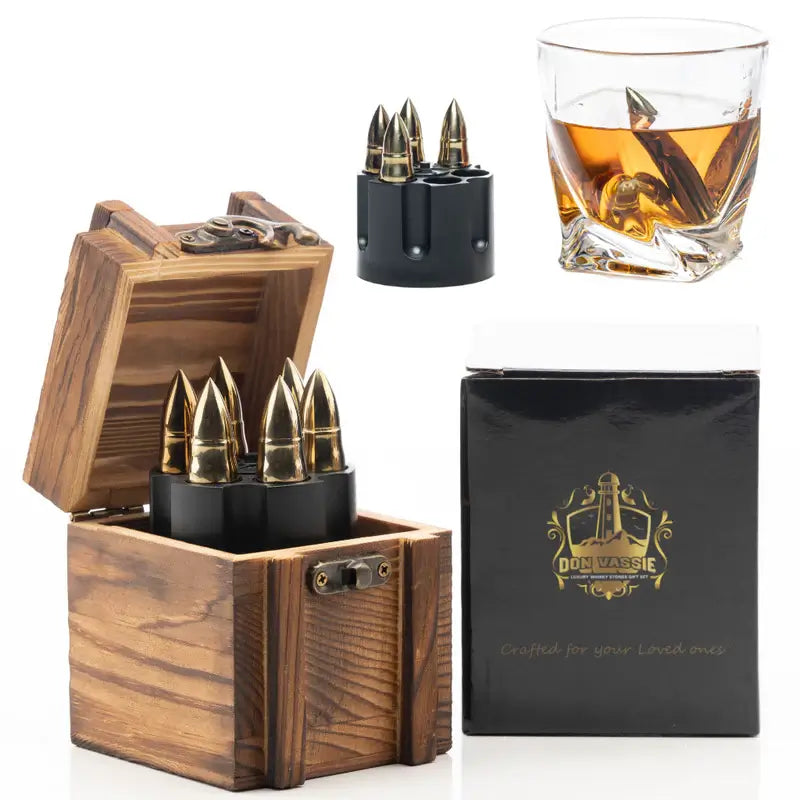Whiskey Stones Bullets with Base - Gold XL Ice Cubes Reusable