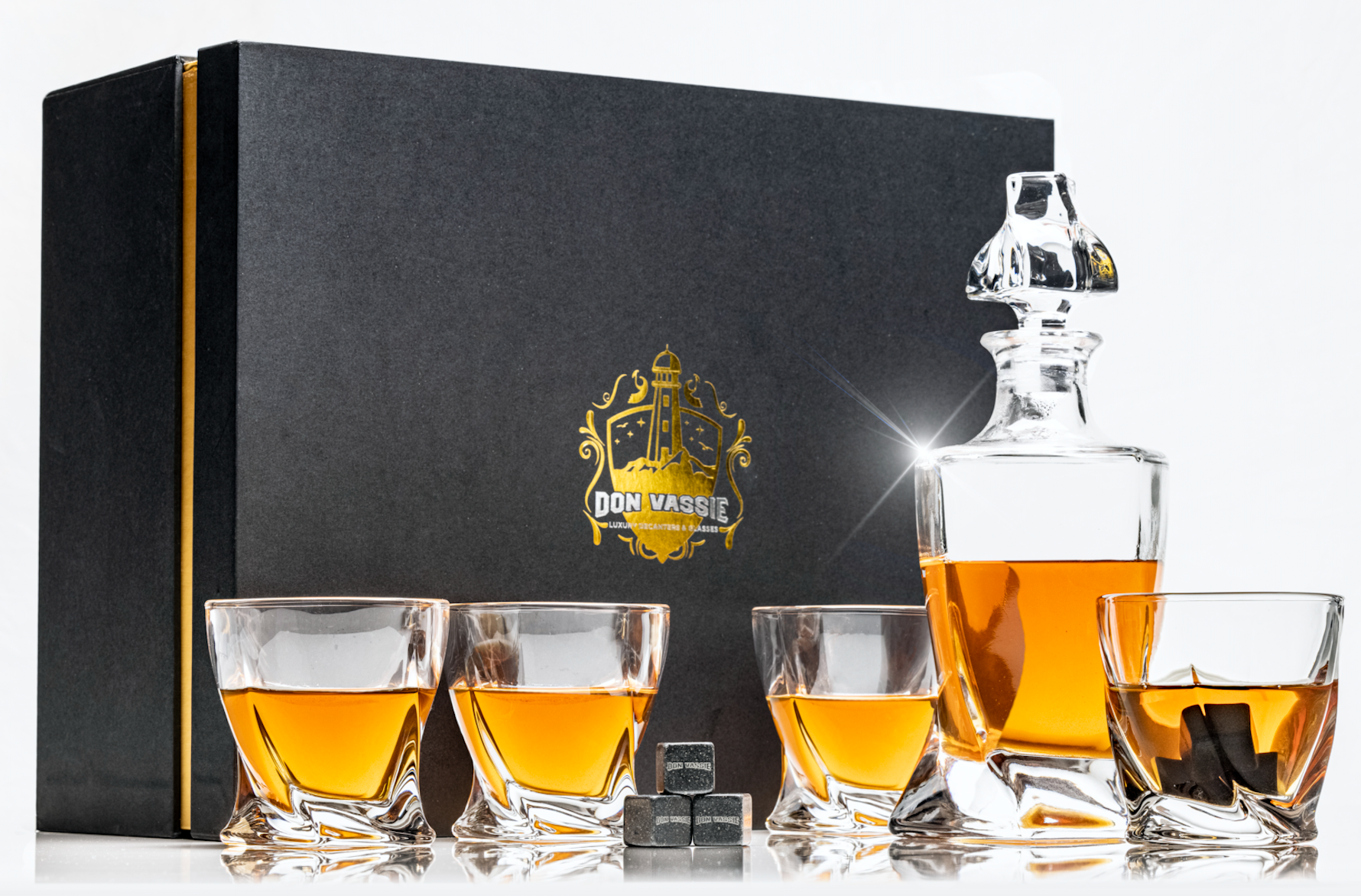 Don Vassie Luxury Whisky Decanter Set with 4 Glasses
