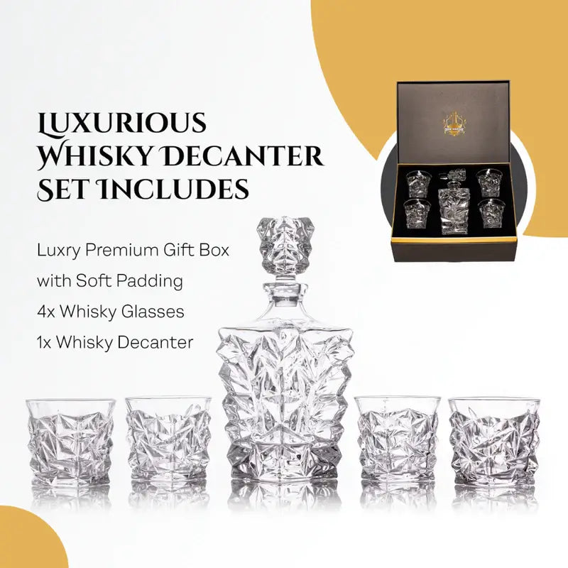 Don Vassie Luxury Crystal Whisky Decanter Set with 4 Glasses-DAINTREE RAINFOREST - Don Vassie Decanters