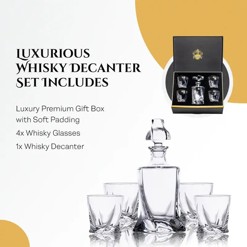 Don Vassie Luxury Crystal Whisky Decanter Set with 4 Glasses -TWISTED CITY - Don Vassie Decanters
