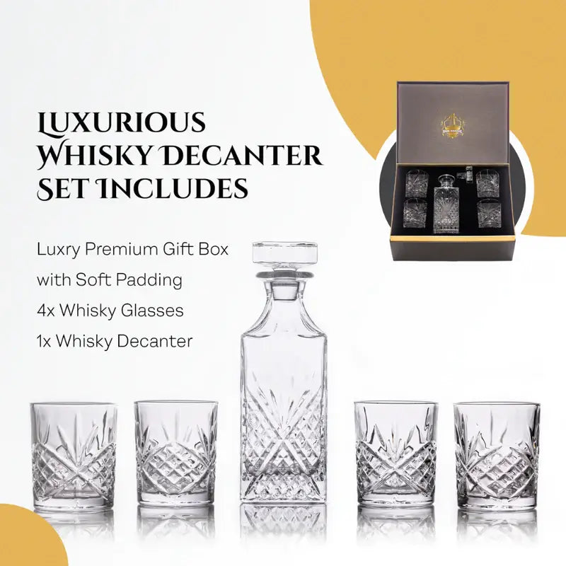 Don Vassie Luxury Whisky Decanter Set with 4 Glasses-KING'S CANYON
