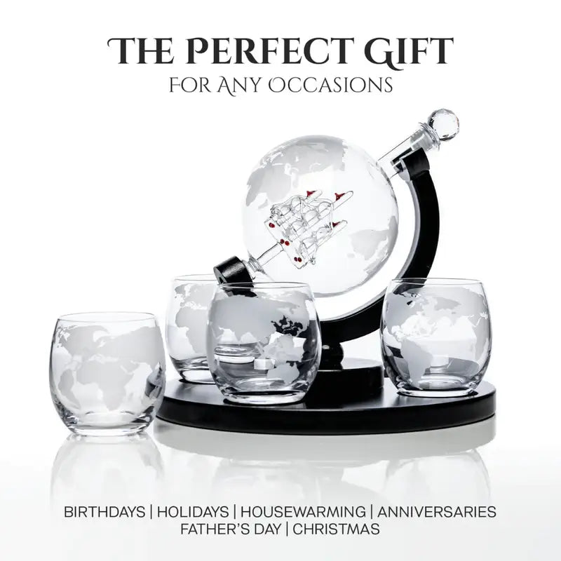 globe decanter with 4 glasses