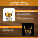 Don Vassie XL Gold Whisky Bullet Chillers 6 Pieces with Tong and a Luxury Wooden Box