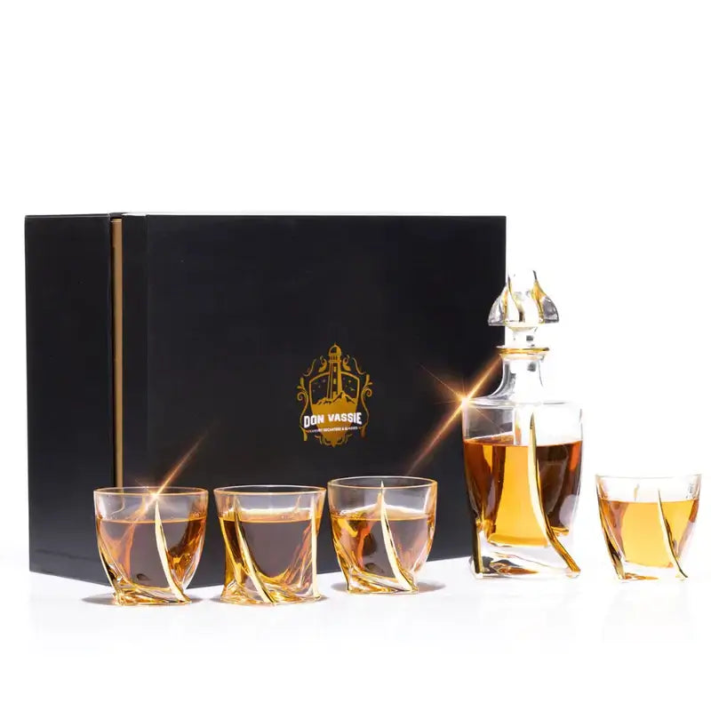 Don Vassie Gold Line Plated Luxury Whiskey Decanter Set -Twisted City