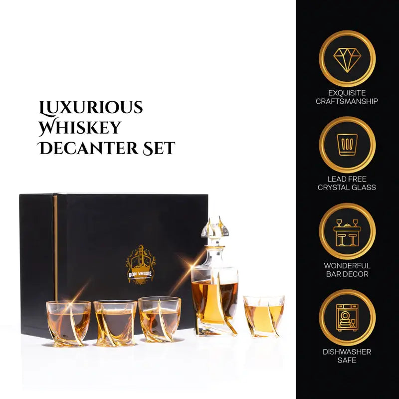 Don Vassie Gold Line Plated Luxury Whiskey Decanter Set -Twisted City