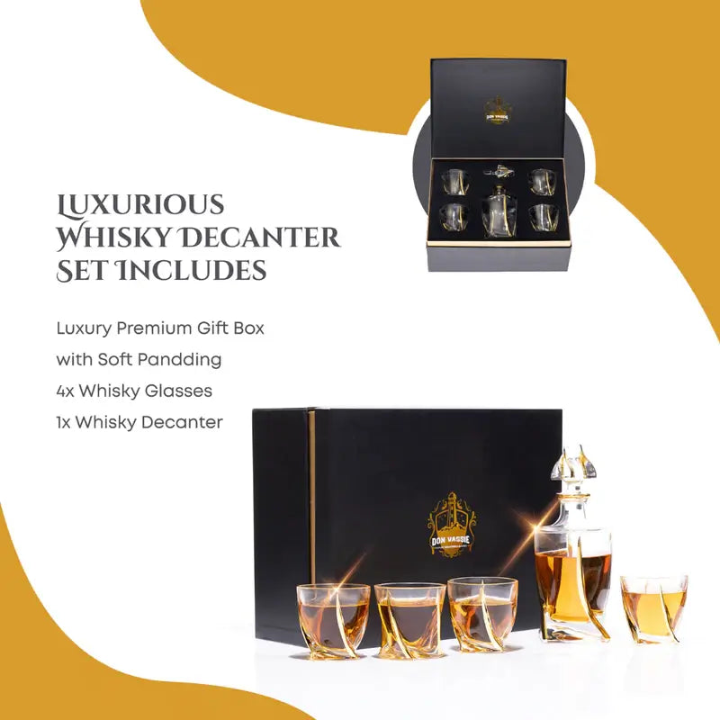 Whiskey Gift Set for Men & Women - Whiskey Decanter, 2 Twisted