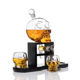 Don Vassie Skull Decanter 750ml with 2 Large Skull Glasses(165ml) and Mahogany Wooden Base with Spigot - Don Vassie Decanters