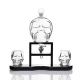 Don Vassie Skull Decanter 750ml with 2 Large Skull Glasses(165ml) and Mahogany Wooden Base with Spigot - Don Vassie Decanters