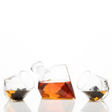Don Vassie diamond shaped whiskey decanter set with 2 glasses and a luxury wooden stand