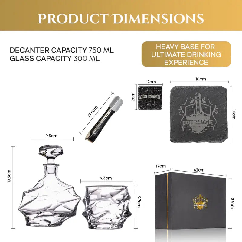 Don Vassie Luxury Whiskey Decanter and Stones Gift Set -JENOLAN CAVES