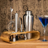 BOOZE BAR BOX-PROFESSIONAL BARTENDING KIT (STAINLESS STEEL SILVER )WITH A NATURAL BAMBOO STAND - Don Vassie Decanters