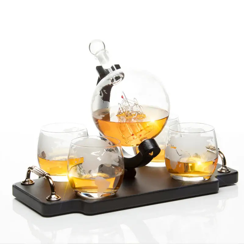 whiskey decanter set with tray