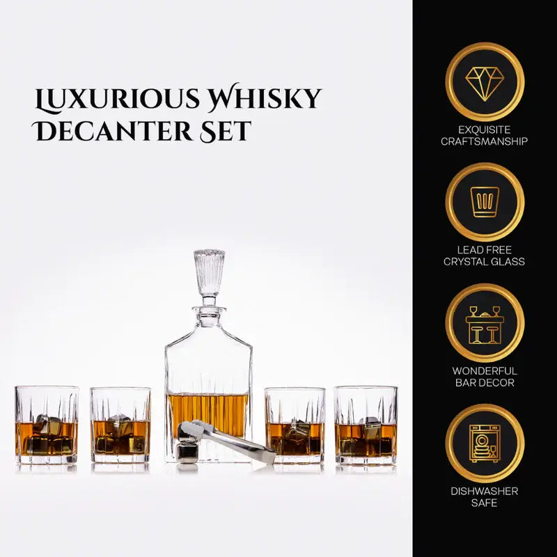 whisky bottle and glass set